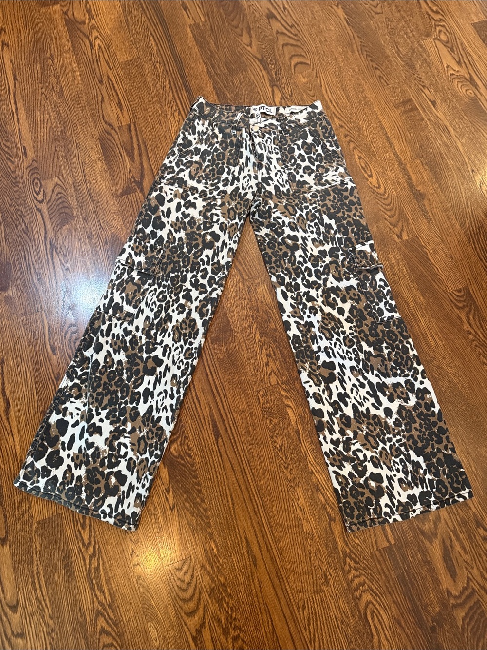 PTCL Leopard  Print Wide-Leg Cargo Jeans - Brown/Black